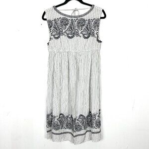 LOFT Maternity Dress Embroidered White Black Striped Paisley Medium‎
